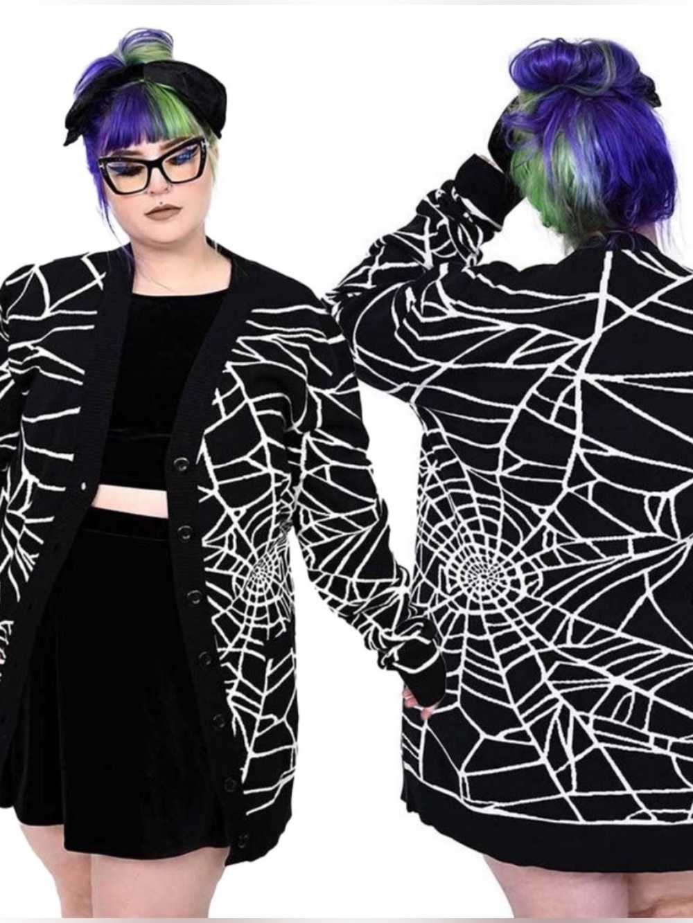 Foxblood Cobwebs Cardigan Sweater Black/White SIZE:XL/2XL